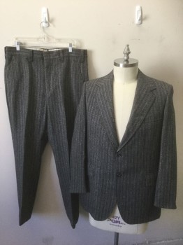 Mens, 1950s Vintage, Suit, Jacket, ROBERT'S, Gray, Charcoal Gray, Red, Wool, Speckled, Stripes - Vertical , 42, Single Breasted, Notched Lapel, 2 Buttons,  3 Pockets,