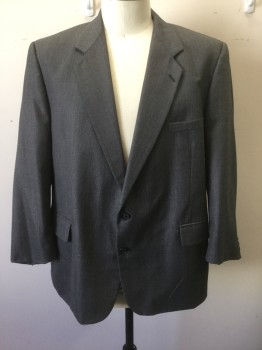 N/L, Gray, Polyester, Wool, Solid, Single Breasted, Notched Lapel, 2 Buttons, 3 Pockets,