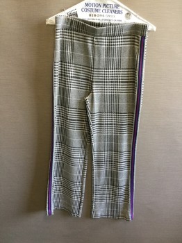 Womens, Pants, FOREVER 21, Black, White, Poly/Cotton, Plaid, L, Stretch Pants, Elastic Waistband, Red/Blue/Black/Silver Side Stripes