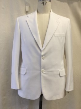 ACADEMY AWARDS, White, Synthetic, Solid, Notched Lapel, Collar Attached, 3 Pockets, 2 Buttons, 1970's - 1980's