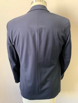 Mens, Sportcoat/Blazer, CALVIN KLEIN, Navy Blue, Wool, Lycra, Solid, 42R, Single Breasted, Notched Lapel, 2 Buttons, 3 Pockets