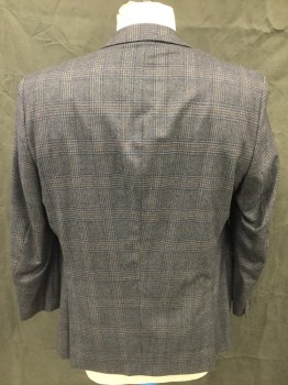 Mens, Sportcoat/Blazer, SAVILE ROW, Gray, Blue, Brown, Black, Wool, Glen Plaid, 48R, Single Breasted, Collar Attached, Notched Lapel, 2 Buttons,  3 Pockets