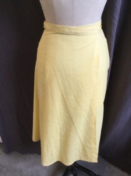 Womens, Skirt, N/L, Yellow, Linen, Cotton, Solid, W:22, Wrap-around, Mid Calf Length, Zig Zagged Yoke At Waist With 2 Pockets, Self Ties, Has Some Light Dirt Stains