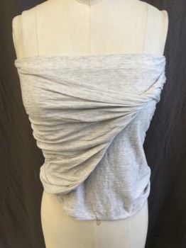 Womens, Top, JAMES PERSE, Heather Gray, Cotton, Lycra, Heathered, 0, Strapless, Side Gathered with Self Twisted Cross Diagonally Front Bodice,  Light Latte Lining,