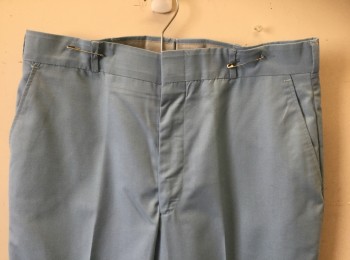 WOOLRICH, Baby Blue, Poly/Cotton, Solid, Flat Front, Straight Leg, Zip Fly, 4 Pockets, Belt Loops,