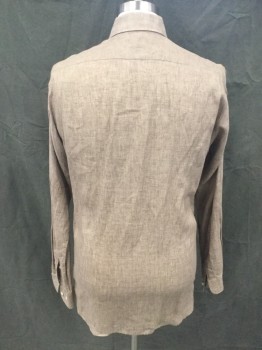 SUIT SUPPLY, Brown, Linen, Heathered, Button Front, Collar Attached, Long Sleeves, Button Cuff