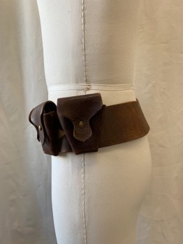 Unisex, Sci-Fi/Fantasy Belt, EVA GRIP, Brown, Leather, Solid, 33-42, Brown Leather, 5 Pockets with Flap Closure