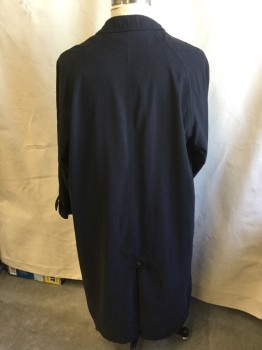 Mens, Coat, Trenchcoat, FOX 42, Black, Polyester, Viscose, Solid, 50, Long Coat, Collar Attached, Single Breasted, Hidden Button Front, Raglan Long Sleeves with Short Strap & 2 Buttons, 2 Pockets, 1 Kick Pleat Center Back Hem 1 S Short Strap & 1 Button (MISSING DETACHABLE LINER)