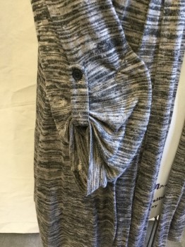 Womens, Sweater, LAURA SCOTT, Charcoal Gray, Heather Gray, Tan Brown, Acrylic, Heathered, 1XL, Charcoal/heather Gray/tan Variegated, 2.25" Seams Open Front, 3/4 Sleeves with Short Belt