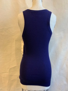 Womens, Top, MARC BY MAR JACOBS, Navy Blue, Gold, Silk, Cashmere, Diamonds, S, Scoop Neck, Ribbed Back & Trim, Sleeveless