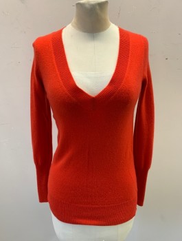 Womens, Pullover, J CREW, Red, Cashmere, Solid, XXS, Knit, Deep V-neck, Long Sleeves