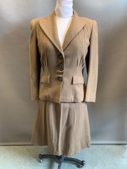 Womens, 1940s Vintage, Suit, Skirt, FASHIONBILT, Brown, Wool, Herringbone, B: 36, C.A., Single Breasted, Button Front, 2 Pockets, Larger Herringbone on Shoulders