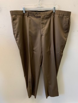Mens, Suit, Pants, CARLO LUSSO, Lt Brown, Polyester, Rayon, Solid, 44/34, F.F, 4 Pockets,