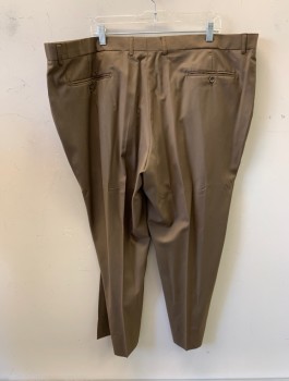 Mens, Suit, Pants, CARLO LUSSO, Lt Brown, Polyester, Rayon, Solid, 44/34, F.F, 4 Pockets,