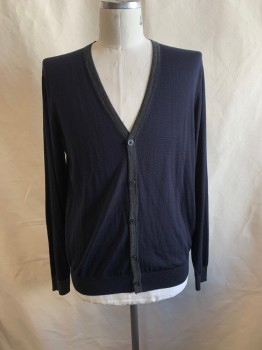 Mens, Cardigan Sweater, UNUIQLO, Navy Blue, Dk Gray, Wool, Color Blocking, L, V-N, Button Front,