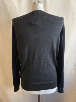 Mens, Cardigan Sweater, UNUIQLO, Navy Blue, Dk Gray, Wool, Color Blocking, L, V-N, Button Front,