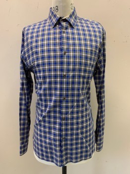 Mens, Casual Shirt, BANANA REPUBLIC, Blue, White, Red, Black, Gray, Cotton, Plaid, M, Collar Attached, Button Front, Long Sleeves