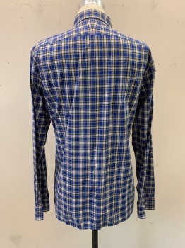 Mens, Casual Shirt, BANANA REPUBLIC, Blue, White, Red, Black, Gray, Cotton, Plaid, M, Collar Attached, Button Front, Long Sleeves