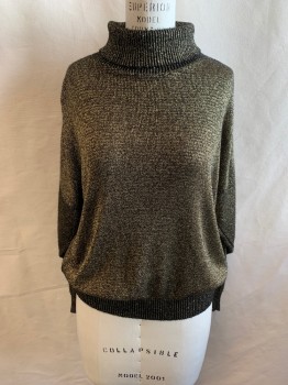 Womens, Sweater, KNIT MAKERS, Black, Gold, Acrylic, 2 Color Weave, M, Loose Turtleneck, L/S,