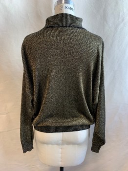 Womens, Sweater, KNIT MAKERS, Black, Gold, Acrylic, 2 Color Weave, M, Loose Turtleneck, L/S,