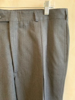 DI SILVER, Dk Gray, Wool, Side Pockets, Zip Front, Pleat Front, Cuffed, 2 Welt Pockets at Back