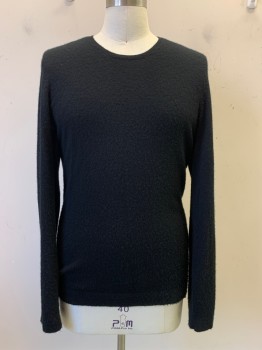 Mens, Pullover Sweater, JOHN VARVATOS, Black, Cashmere, Solid, L, L/S, Crew Neck, Gray Stitching, Elbow Suede Patches