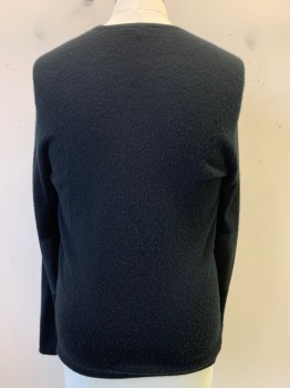 Mens, Pullover Sweater, JOHN VARVATOS, Black, Cashmere, Solid, L, L/S, Crew Neck, Gray Stitching, Elbow Suede Patches