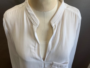 Womens, Top, ZARA, White, Polyester, Solid, M, Long Sleeves, V-neck, Collar Band, 1 Pocket, Pullover,