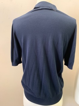 Mens, Pullover Sweater, CARROLL & CO, Midnight Blue, Cotton, Solid, M, Polo, 3 Buttons, Short Sleeves, Nice Fine Knit