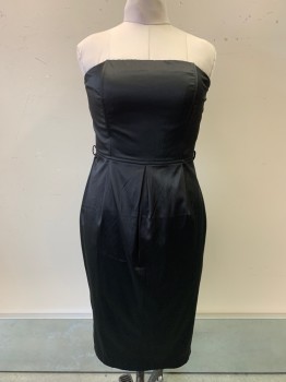 Womens, Cocktail Dress, Newport News, Black, Polyester, Cotton, Solid, W30, B32, H42, Strapless, Pleated, Bodcon, Back Zipper,