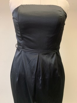 Newport News, Black, Polyester, Cotton, Solid, Strapless, Pleated, Bodcon, Back Zipper,