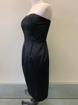 Womens, Cocktail Dress, Newport News, Black, Polyester, Cotton, Solid, W30, B32, H42, Strapless, Pleated, Bodcon, Back Zipper,