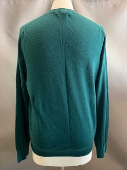 Mens, Pullover Sweater, BANANA REPUBLIC, Dk Green, Wool, Solid, L, L/S, V Meck