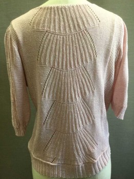 Womens, Sweater, N/L, Pink, Acrylic, Solid, S, Short Sleeve Sweater, Scoop Neck, Multiple Types of Knits, Center Front and Center Back Knits Resemble Faux Ruffles, Ribbed Knit Cuff/Waistband