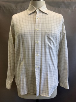 Mens, Casual Shirt, MEDICI, Cream, Blue, Navy Blue, Cotton, Grid , 36-37, 17.5, L/S, Button Front, Collar Attached, Chest Pocket