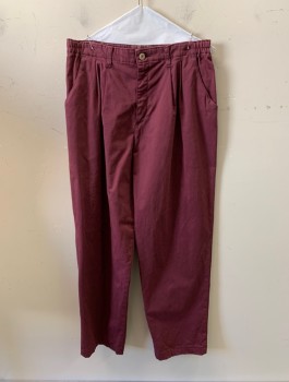 LEE, Red Burgundy, Cotton, Solid, Pleated Front, Elastic Waistband, 2 Pockets,