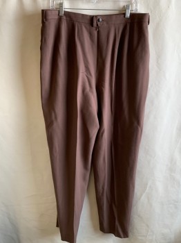 Womens, 1980s Vintage, Suit, Pants, NL, Chocolate Brown, Wool, Solid, W 35, Double Pleats, Slant Pckts, Back Zip, Belt Loops