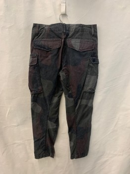 G. STAR RAW, Charcoal Gray, Cotton, Camouflage, F.F, 6+ Pockets, Faded Red Details *Aged/Distressed*