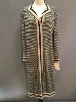 Brown, Silver, Gold, Synthetic, Stripes, Sheer, V-neck, Long Sleeves,