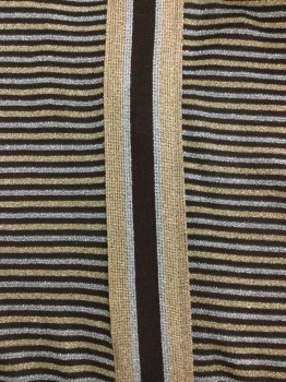 Brown, Silver, Gold, Synthetic, Stripes, Sheer, V-neck, Long Sleeves,