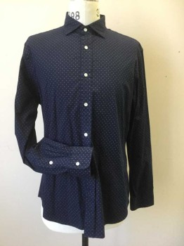POLO RALPH LAUREN, Navy Blue, Gray, Cotton, Polka Dots, Long Sleeves, Collar Attached, Button Front,