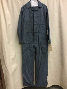 Mens, Coveralls Men, NL, Slate Blue, Cotton, Solid, 40/42, Slate Blue, Button Front, Collar Attached, 4 Pockets,