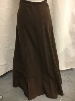 N/L, Brown, Wool, Solid, 3/8" Wide Grosgrain Waistband, Hook & Eye Closures At Center Back Waist, Gores/Panels Which Form Decorative Tuck Near Hem, Floor Length Hem, Made To Order **Has Some Small Holes,