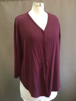 Womens, Sweater, CASLON, Plum Purple, Polyester, Rayon, Heathered, 1X, V-neck, Button Front, Long Sleeves,