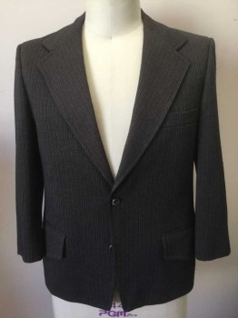 Mens, 1970s Vintage, Suit, Jacket, N/L, Espresso Brown, Brown, Gray, Dk Gray, Polyester, Stripes - Micro, 44S, Single Breasted, Wide Notched Lapel, 2 Buttons,  3 Pockets, Lining is Espresso and Avocado Octagons and Diamonds Pattern Silk,