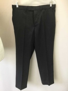 Mens, Suit, Pants, M&S, Charcoal Gray, Wool, Polyester, Heathered, 34, 29, Flat Front, Tab with Hook