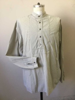 WAH MAKER, Gray, Cream, Cotton, Stripes, Textured Stripe Cotton Long Sleeves with Cuffs, 1" Collar Band & 5 Button Placket with Diagonal Stripe at Bib Front, Old West Inspired