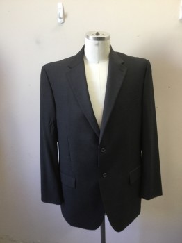 PERRY ELLIS, Charcoal Gray, Wool, Heathered, Sport Coat - 2 Button Single Breasted, Notched Lapel, 3 Pockets, 2 Slits at Back