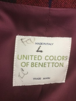 UNITED COLORS OF BEN, Red, Blue, Yellow, Brown, Polyester, Acrylic, Plaid, BENETTON, Single Breasted, 3 Buttons,  2 Pockets, Notched Lapel,