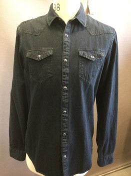 Mens, Western, SCOTCH & SODA, Black, Cotton, Solid, M, Collar Attached, Snap Front, Flap Pockets